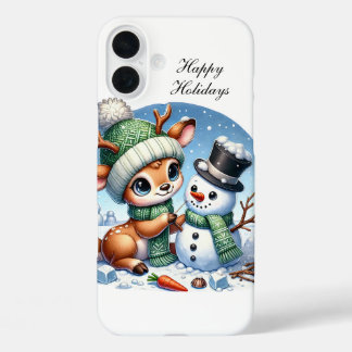 Festive Christmas Holiday reindeer customisable iPhone 16 Plus Case
