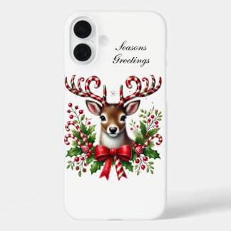 Festive Christmas Holiday reindeer customisable iPhone 16 Plus Case