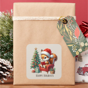 Festive Christmas Holiday squirrel Square Sticker