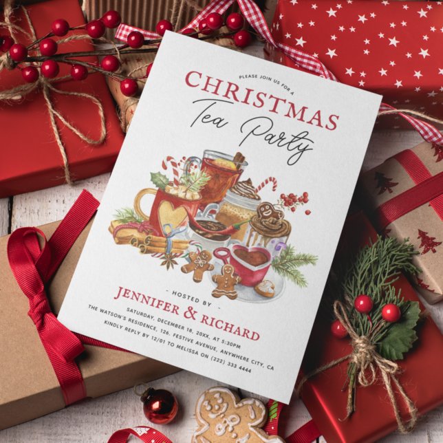 Festive Christmas Holiday Tea Party Invitation (Creator Uploaded)