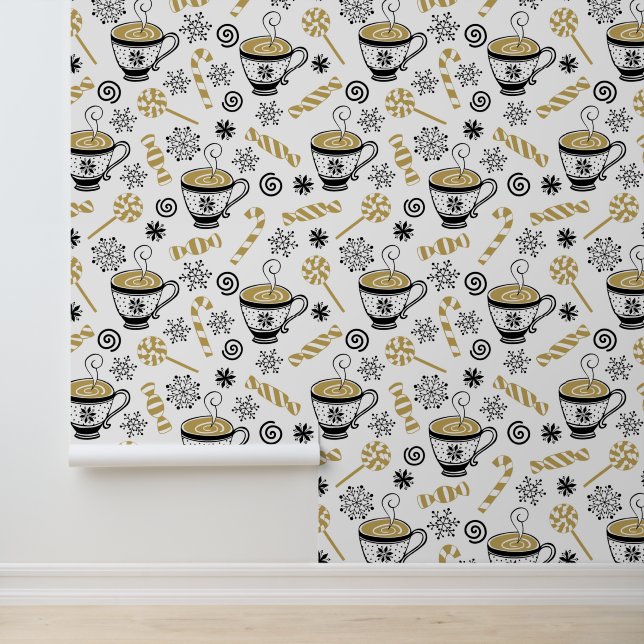 Festive Christmas Holiday tiled cocoa Wallpaper (Application)