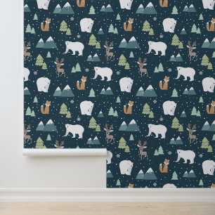 Festive Christmas Holiday tiled mixed animals Wallpaper