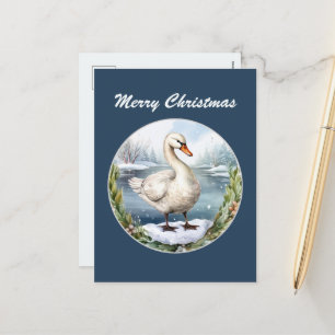 Festive Christmas Holiday watercolor swan Postcard