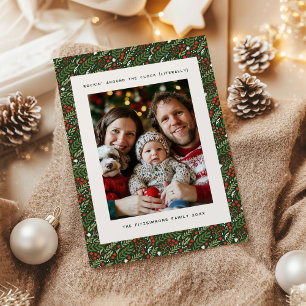 Festive Christmas Holly Leaf Holiday Photo Card