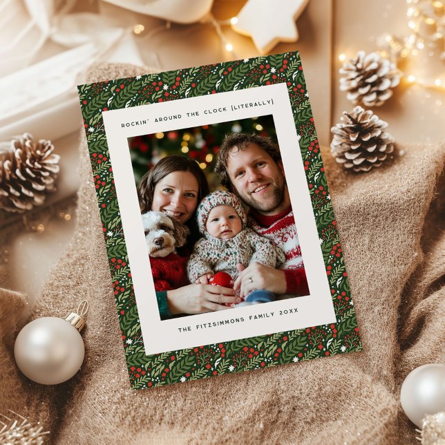 Festive Christmas Holly Leaf Holiday Photo Card (Holly Leaf Christmas photo card)