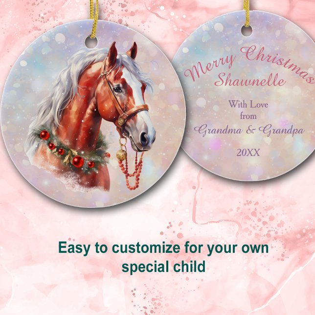 Festive Christmas Horse Granddaughter  Ceramic Tree Decoration (Creator Uploaded)