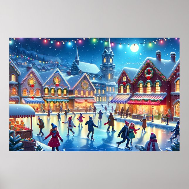 Festive Christmas Ice Skating Scene Poster (Front)