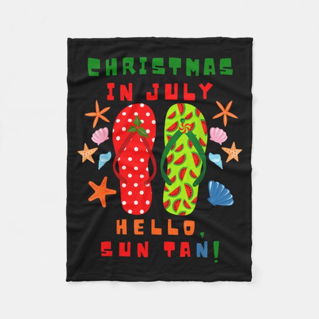 Festive Christmas In July Flip Flop Summer Beach F Fleece Blanket (Front)