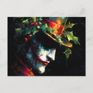 Festive Christmas Joker Portrait Holiday Postcard