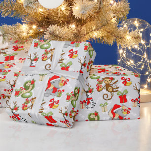 Festive Christmas Jungle Animals party Wrapping Paper