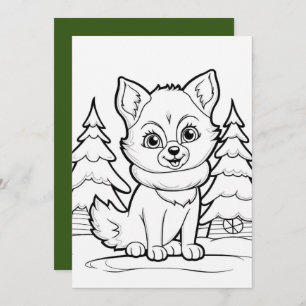 Festive Christmas kids colouring fox Holiday Card