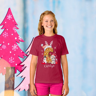 Festive Christmas Kitten Gingerbread Letter C Girl T-Shirt