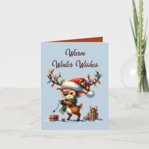 Festive Christmas knitting reindeer add message Holiday Card