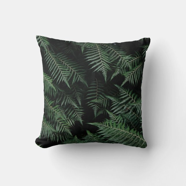 Festive Christmas Leaves on Black Throw Pillow (Front)