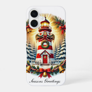 Festive Christmas lighthouse Holiday customisable iPhone 16 Case