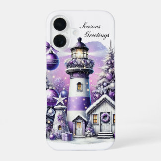 Festive Christmas lighthouse Holiday customisable iPhone 16 Case