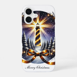 Festive Christmas lighthouse Holiday customisable iPhone 16 Case