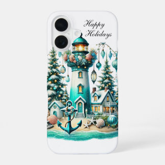 Festive Christmas lighthouse Holiday customisable iPhone 16 Case