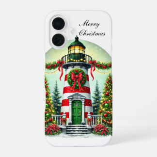 Festive Christmas lighthouse Holiday customisable iPhone 16 Case