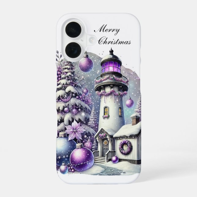 Festive Christmas lighthouse Holiday customisable  iPhone 16 Case (Back)