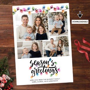 Festive Christmas Lights 4 Photo Seasons Greetings Holiday Card