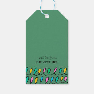 Festive Christmas Lights Pattern Green Gift Tag