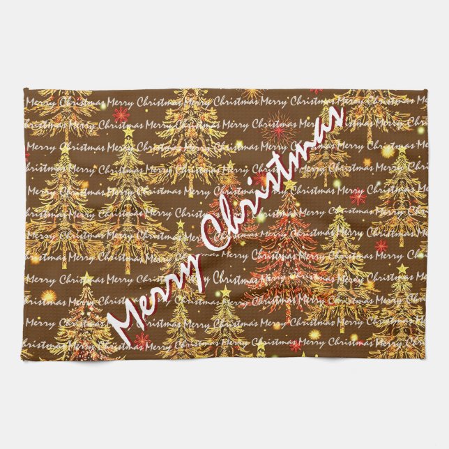 Festive Christmas Luxury Christmas Trees Tea Towel (Horizontal)