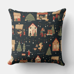 Festive Christmas Market Pattern Cushion