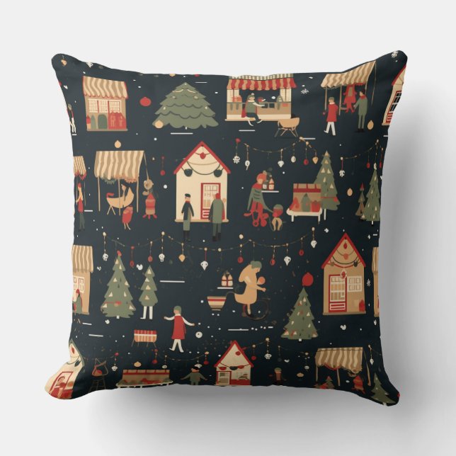 Festive Christmas Market Pattern Cushion (Front)