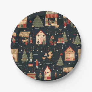 Festive Christmas Market Pattern Paper Plate