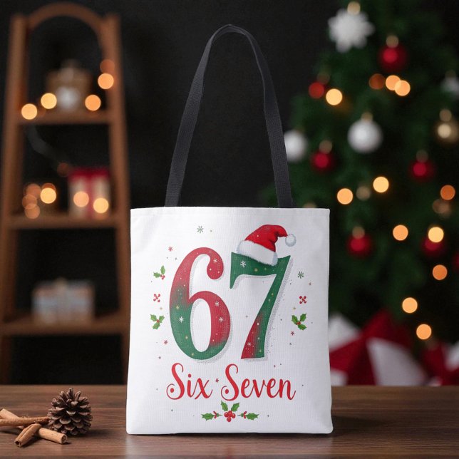 Festive Christmas Meme Six Seven 67 6 7 Holiday Tote Bag (Creator Uploaded)