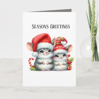 Festive Christmas Mice Seasons Greetings Holiday Card