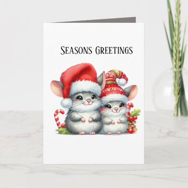 Festive Christmas Mice Seasons Greetings Holiday Card (Front)