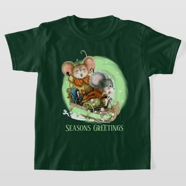 festive Christmas mice unisex add text T-Shirt  (Laydown)