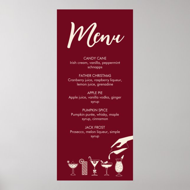 Festive Christmas mid century modern cocktail menu Poster (Front)