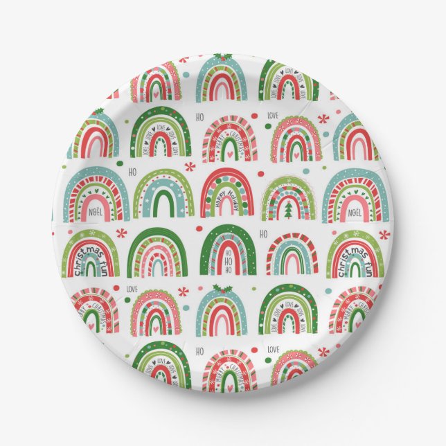 Festive Christmas Modern Rainbow Pattern Paper Plate (Front)