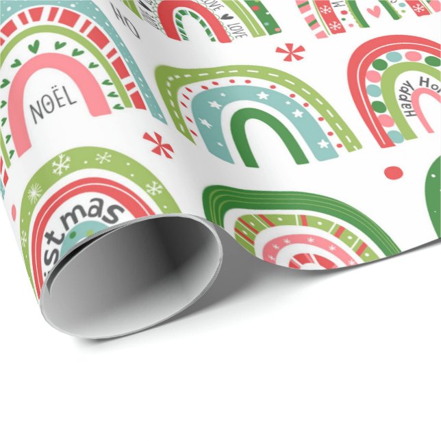 Festive Christmas Modern Rainbow Pattern Wrapping Paper (Roll Corner)