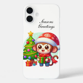 Festive Christmas monkey customisable  iPhone 16 Plus Case