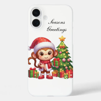Festive Christmas monkey customisable  iPhone 16 Plus Case