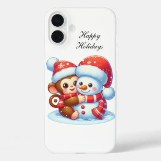 Festive Christmas monkey customisable  iPhone 16 Plus Case