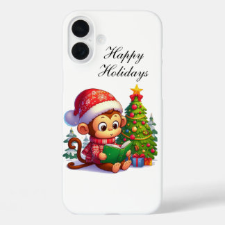 Festive Christmas monkey customisable  iPhone 16 Plus Case