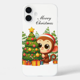Festive Christmas monkey customisable  iPhone 16 Plus Case