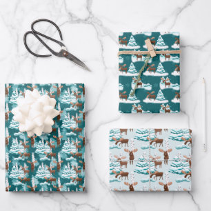 Festive Christmas moose tiled pattern Wrapping Paper Sheet