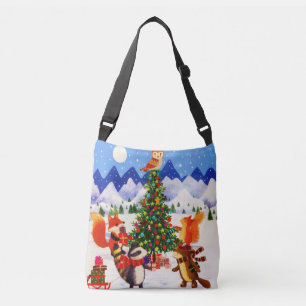 Festive Christmas Mountain Woodland Animal Family Crossbody Bag