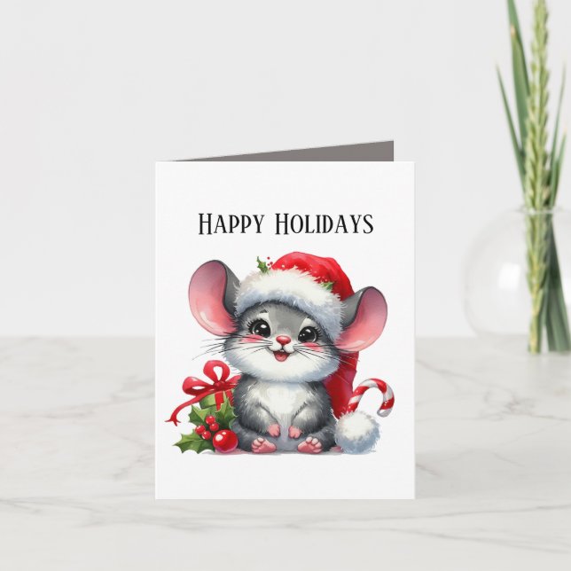 Festive Christmas mouse add message  Holiday Card (Front)