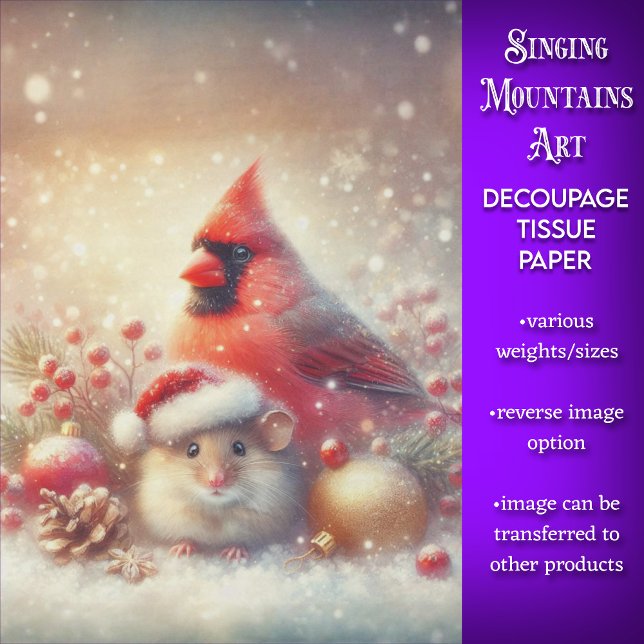 Festive Christmas Mouse and Bird Friends Decoupage Tissue Paper (Creator Uploaded)