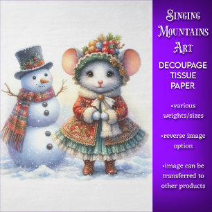 Festive Christmas Mouse and Snowman Decoupage Tissue Paper