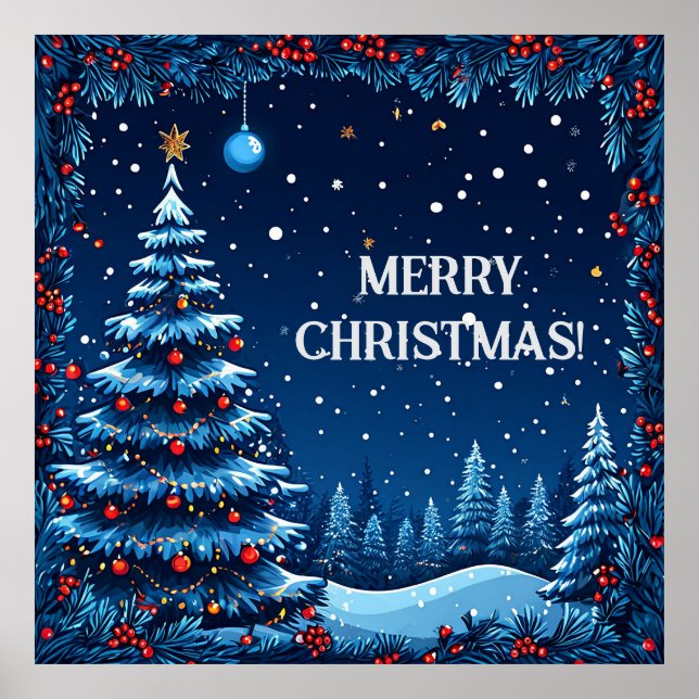 Festive Christmas Night with Snow Poster (Front)
