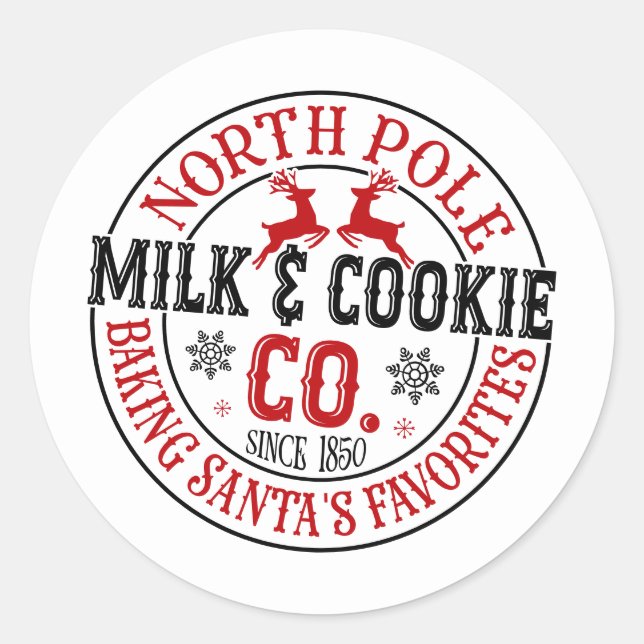 Festive Christmas North Pole Milk Cookie Company Classic Round Sticker (Front)