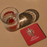 Festive Christmas Nutcracker  Coaster<br><div class="desc">Christmas theme Nutcracker with ornament,  Merry Christmas white typography,  and customisable text on a red background.</div>
